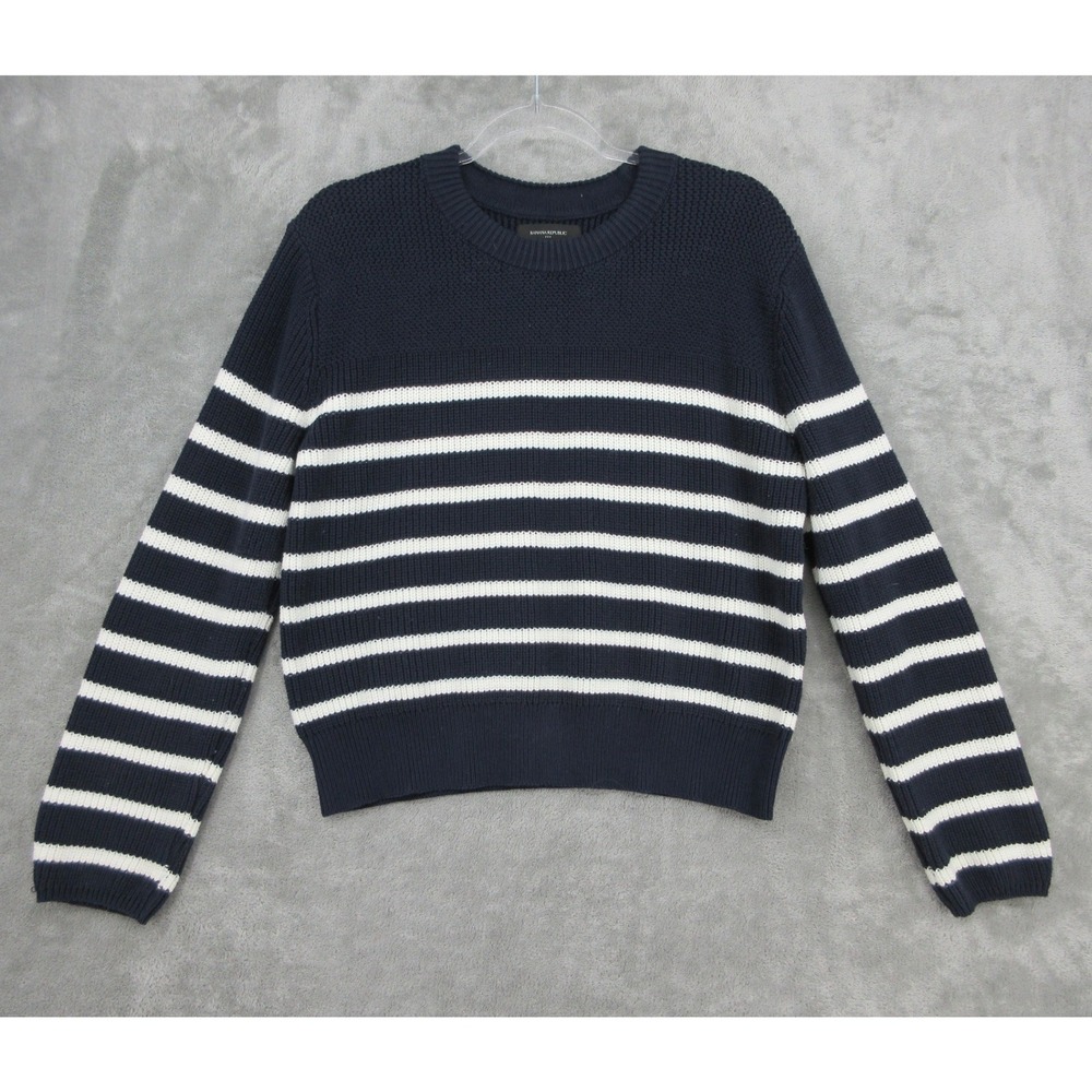 Banana Republic Sweater Womens Size M Textured Pullover Striped Nautical Navy